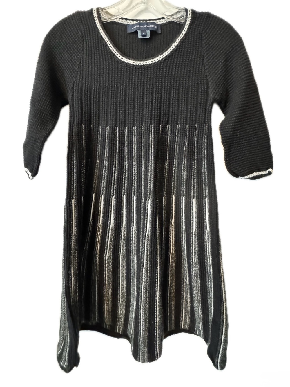 French Connection Knit Sweater Dress Womens Size 4 Black Mixed Stripe Tunic Boho